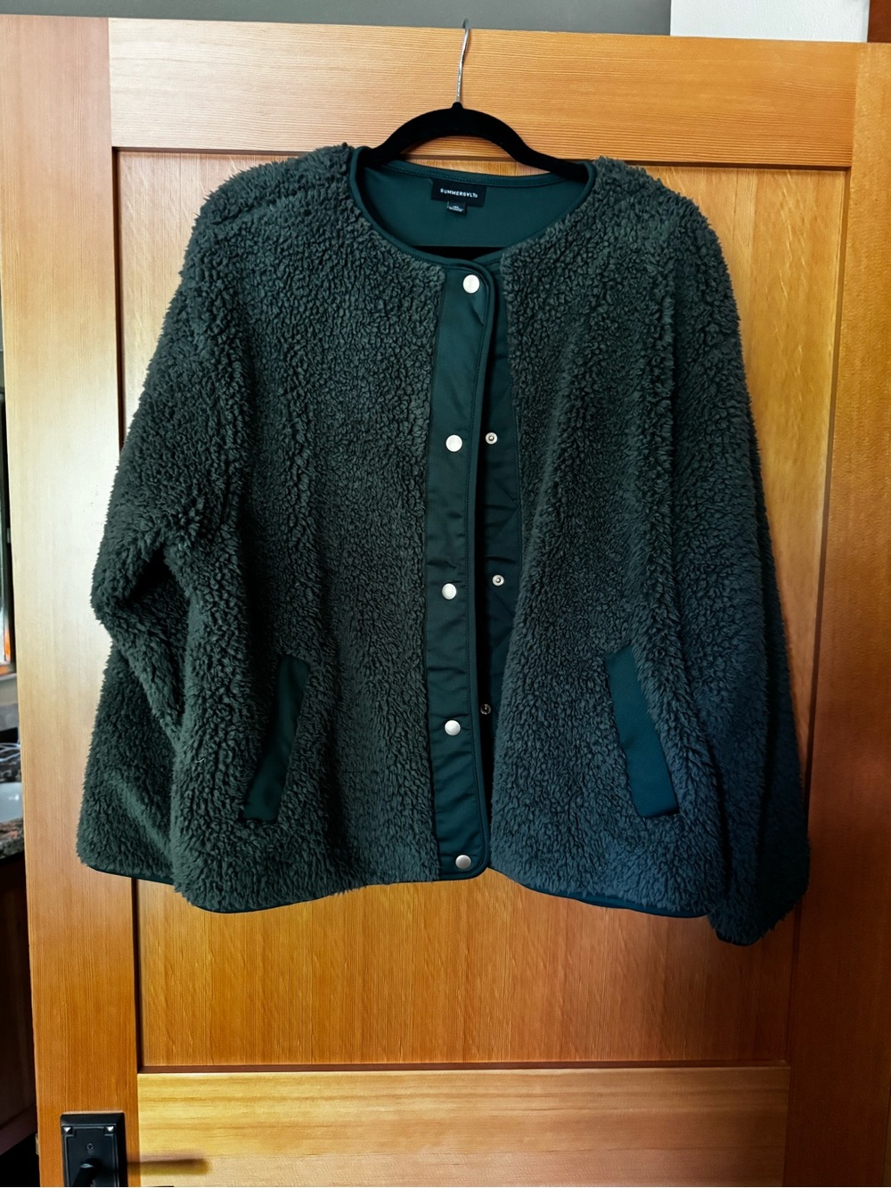summersalt Dark Green Teddy Jacket with Snap Front